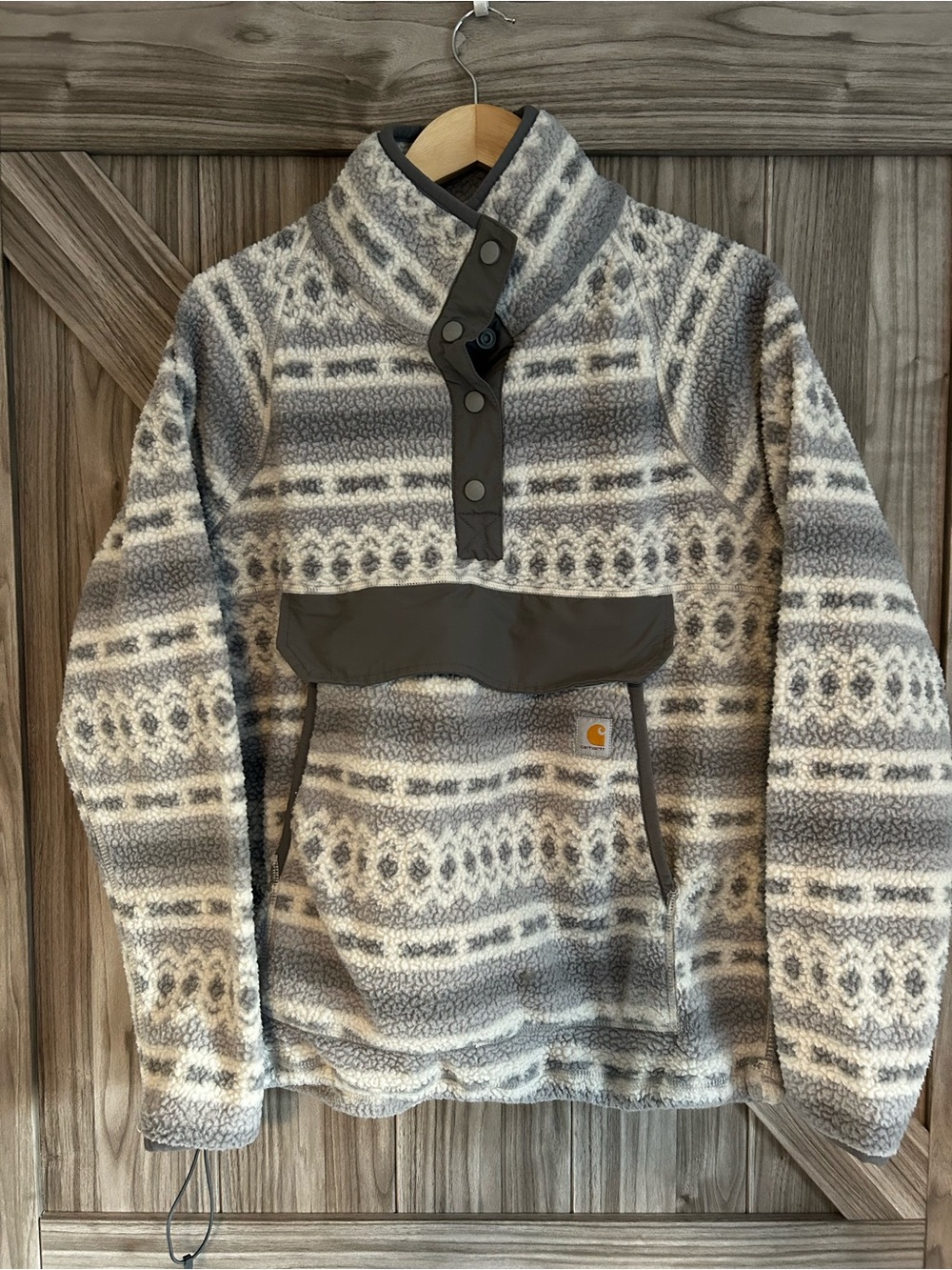 Carhartt Women's Relaxed Fit Fleece Pullover Jacket - Malt Aztec Geo Large 12-14